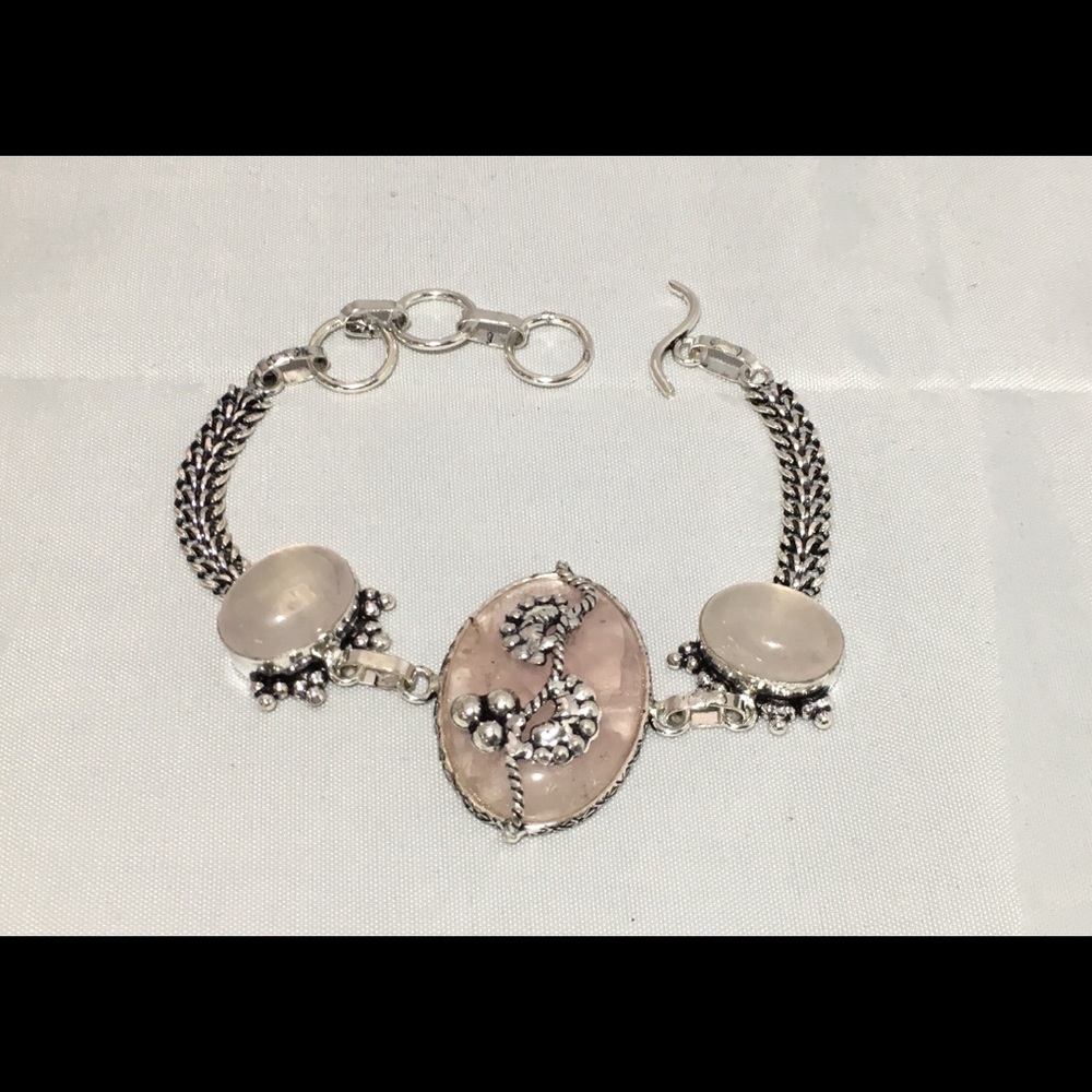 Rose Quartz Silver Bracelet